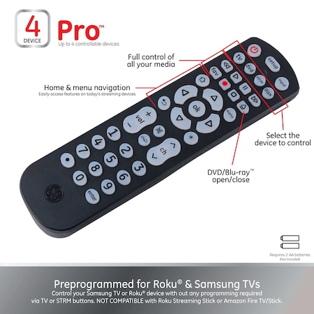 Ge GE 4-Device Universal Remote Control, Backlight 40081